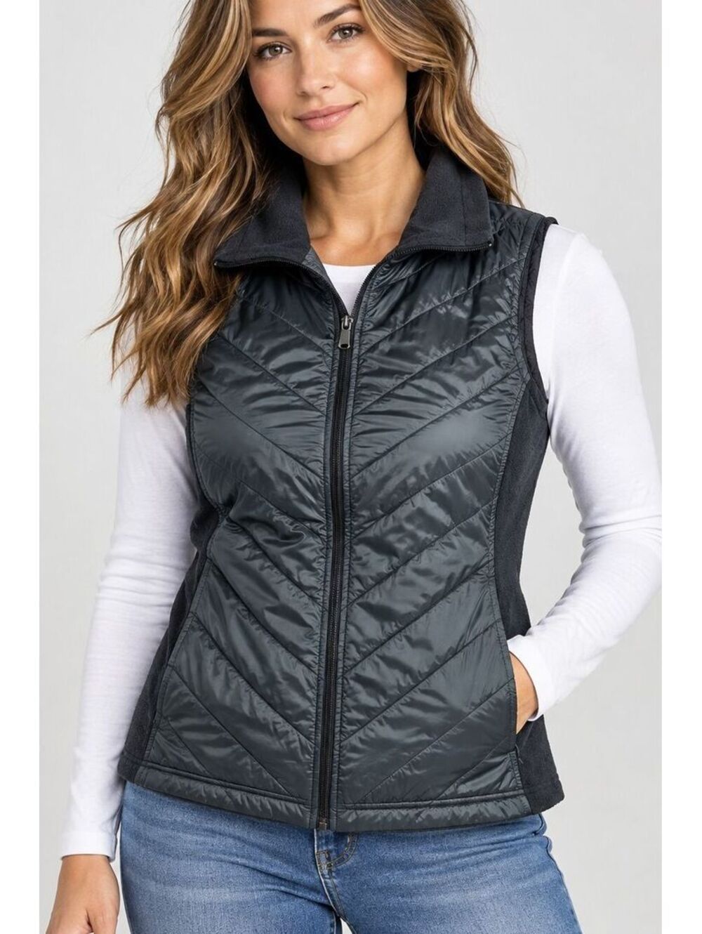 Columbia Women's AL1488 Quilted Fleece Hybrid Vest Black Large Gorpcore